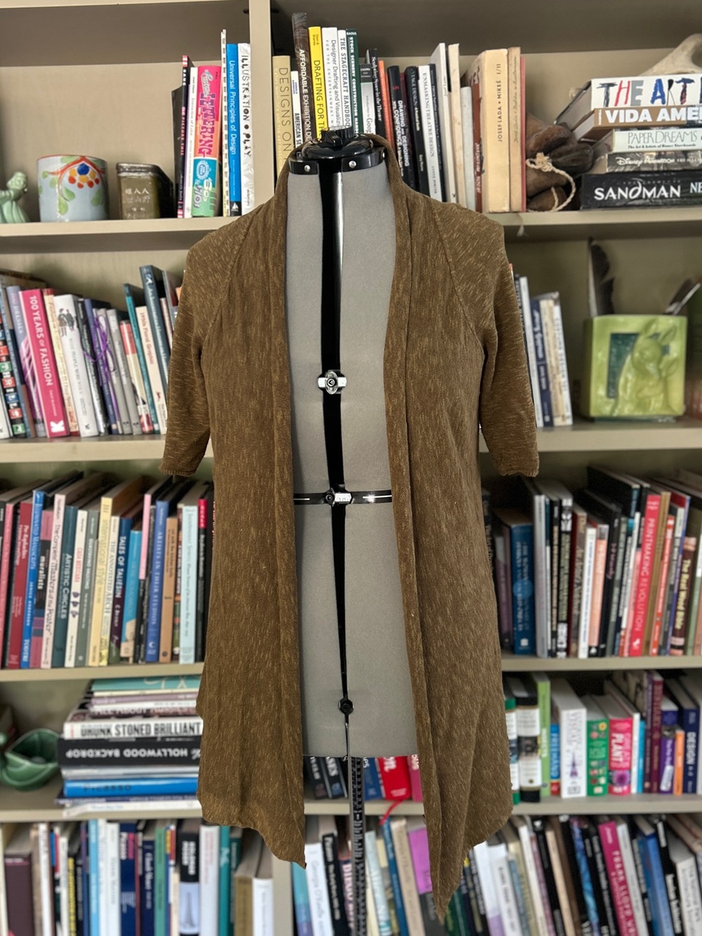 Eileen Fisher Short Sleeve Olive Green Open Cardigan